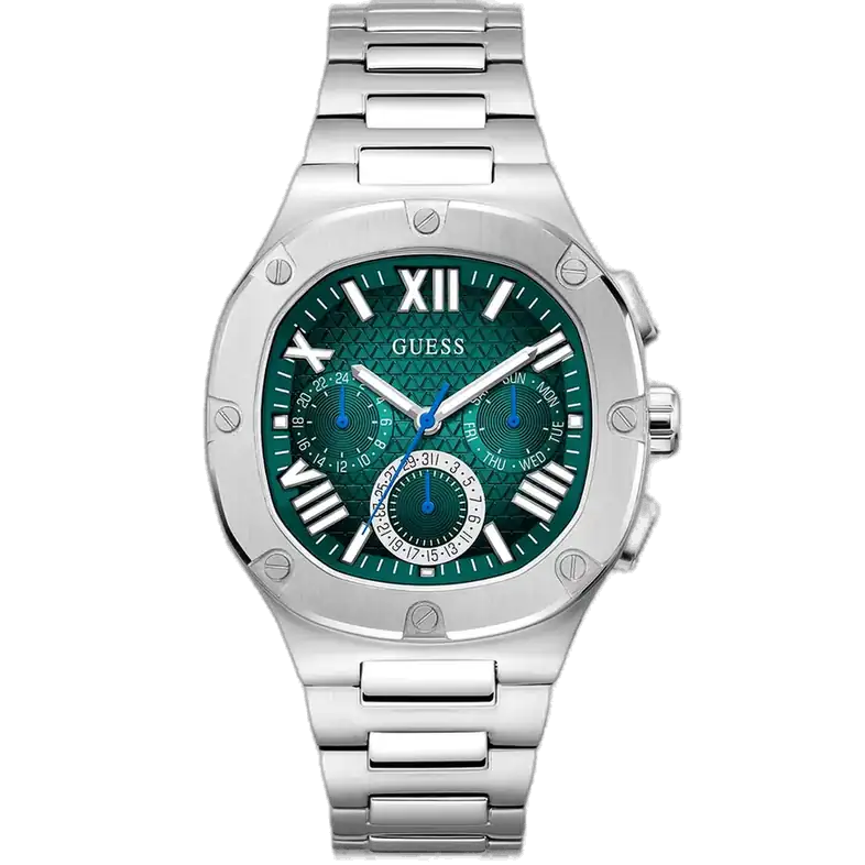 ساعة جيس هيد لاين GW0572G6 متعددة الوظائف للرجال، بمينا خضراء متدرجة، هيكل ستانلس ستيل فضي، واستيك معدني فضي.