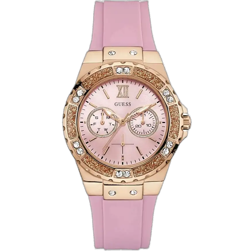 Guess W1053L3 Limelight women’s watch pink dial pink silicone rose gold crystal bezel Egypt
