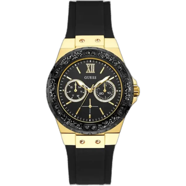 Guess W1053L7 Limelight women's watch black dial black silicone rose gold crystal bezel Egypt