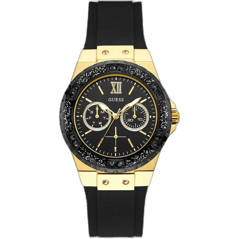 Guess W1053L7 Limelight women's watch black dial black silicone rose gold crystal bezel Egypt