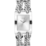 Guess W1117L1 ladies watch, silver G-Link metal bracelet, rectangular silver case, silver dial 36mm.