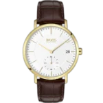 Hugo Boss Corporal 1513640 men's watch with a white dial and brown leather strap.
