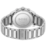 Hugo Boss Trace 1514007 men's chronograph watch with a blue dial and a silver stainless steel strap.