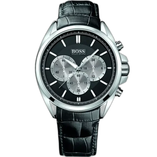 Hugo Boss Driver 1512879 men's chronograph watch with a black dial and a black genuine leather strap.
