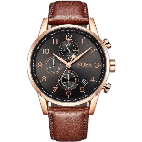Hugo Boss Navigator 1513496 Chronograph Men's Watch, with gray dial and brown genuine leather strap.