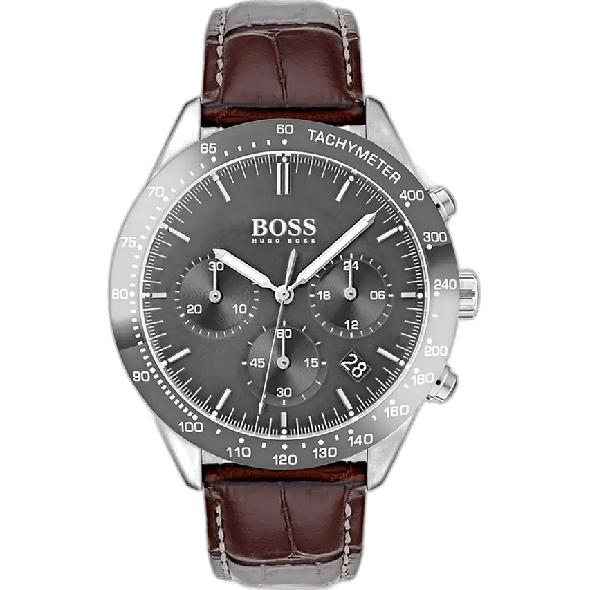 Hugo Boss Talent 1513598 Chronograph Men's Watch, with gray dial and brown genuine leather strap.