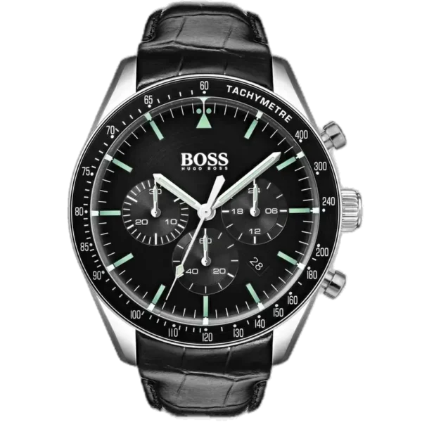 Hugo Boss Trophy 1513625 Chronograph Men's Watch, Black Enamel and Black Genuine Leather Bracelet.