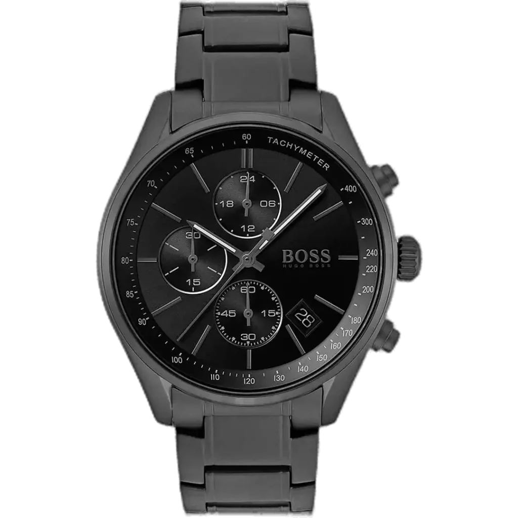 Hugo Boss Grand Prix 1513676 Chronograph Men's Watch, Black Dial and Black Stainless Steel PVD Band.