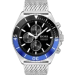 [Deep Silver] Hugo Boss Chronograph Watch Ocean Edition For Men – 1513742, With Black Dial and Silver Stainless Steel Bracelet