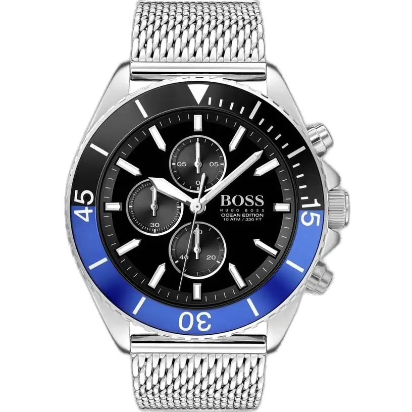 [Deep Silver] Hugo Boss Chronograph Watch Ocean Edition For Men – 1513742, With Black Dial and Silver Stainless Steel Bracelet