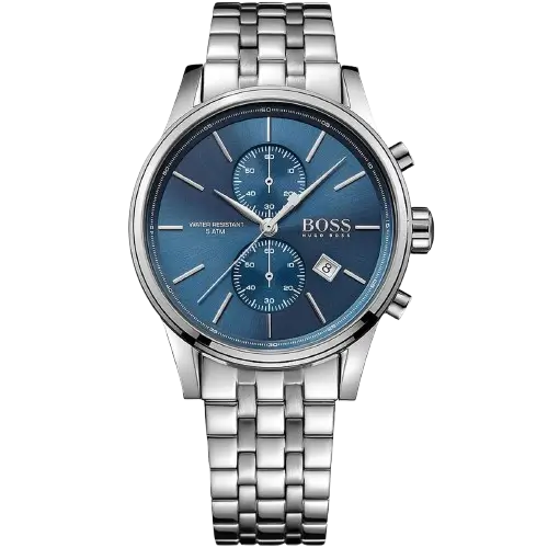 Hugo Boss Jet 1513384 Men's Chronograph Watch with Blue Dial and Silver Stainless Steel Strap.