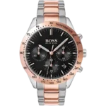 Hugo Boss Talent 1513584 Chronograph Men's Watch, with black dial and two-tone silver and copper stainless steel bracelet.