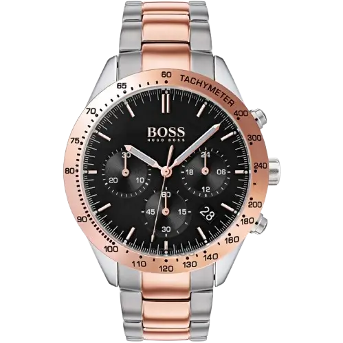 Hugo Boss Talent 1513584 Chronograph Men's Watch, with black dial and two-tone silver and copper stainless steel bracelet.