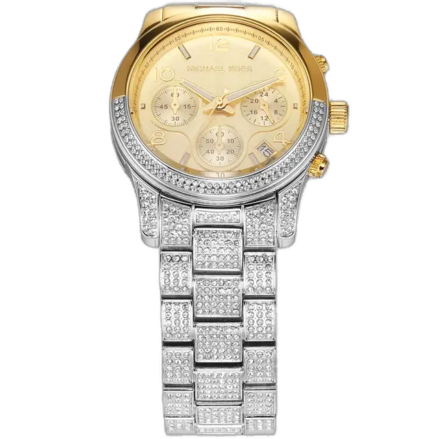 Mk7329 Michael Kors MK7329 Watch: Dazzling Two-Tone Gold Silver Crystal Runway ...