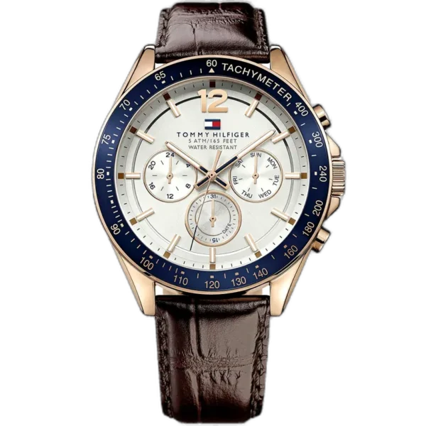 Tommy Hilfiger Luke 1791118 men's watch, stainless steel case, white dial, brown genuine leather strap, 44mm.