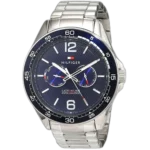 Tommy Hilfiger Erik 1791366 men's watch, silver-tone stainless steel case, blue multi-function dial, silver steel bracelet, 44mm.