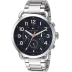 Tommy Hilfiger Briggs 1791422 men's watch, silver-tone stainless steel case, black multi-function dial, silver steel bracelet, 44mm.