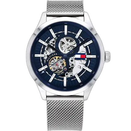 ساعة تومي هيلفيغر سبنسر 1791643 رجالي، علبة ستانلس ستيل فضي، ميناء أزرق، سوار ستانلس ستيل فضي، 44 ملم.