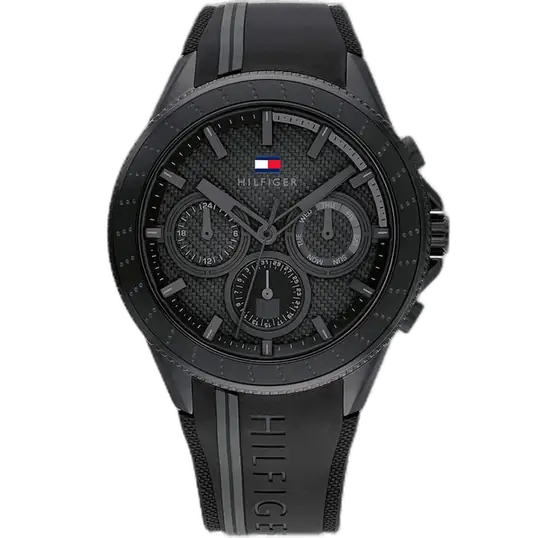 Tommy Hilfiger Aiden 1791861 men's watch, all-black stainless steel case, black dial, black silicone strap, 44mm.