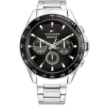 Tommy Hilfiger Owen 1791967 men's watch, silver-tone stainless steel case, black dial, silver steel bracelet, 44mm.