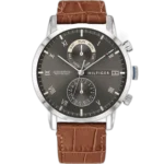 Tommy Hilfiger Kane 1710398 men's watch, stainless steel case, grey dial, brown genuine leather strap, 44mm.