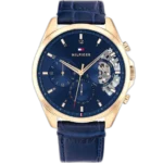 Tommy Hilfiger Baker 1710451 men's watch, all-navy stainless steel case, navy dial, navy genuine leather strap, 44mm.