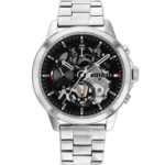 Tommy Hilfiger Henry 1710477 men's watch, silver-tone stainless steel case, black dial, silver steel bracelet, 44mm.