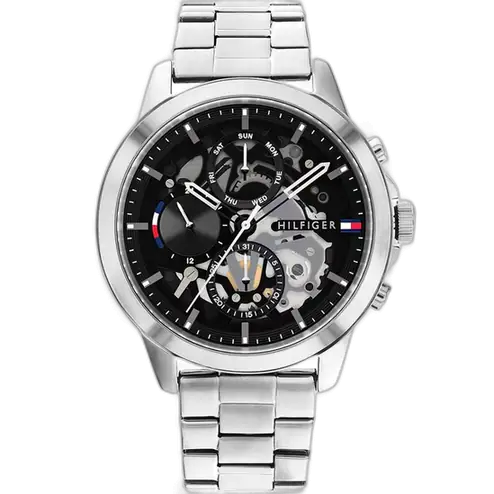 Tommy Hilfiger Henry 1710477 men's watch, silver-tone stainless steel case, black dial, silver steel bracelet, 44mm.
