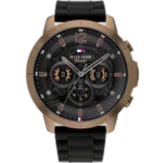 Tommy Hilfiger Luca 1710491 men's watch, all-black stainless steel case, black multi-function dial, black silicone strap, 46mm.