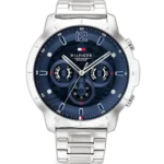 Tommy Hilfiger Luca 1710492 men's watch, silver-tone stainless steel case, blue multi-function dial, silver steel bracelet, 46mm.
