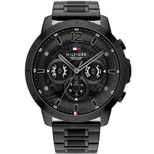Tommy Hilfiger Luca 1710494 men's watch, all-black stainless steel case, black multi-function dial, black steel bracelet, 46mm.