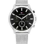 Tommy Hilfiger Ryder 1710498 men's watch, silver-tone stainless steel case, black dial, silver steel bracelet, 44mm.