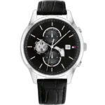 Tommy Hilfiger Weston 1710502 men's watch, all-black stainless steel case, black dial, black genuine leather strap, 44mm.