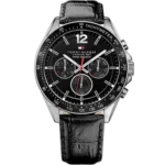 Tommy Hilfiger Luke 1791117 men's watch, all-black stainless steel case, black dial, black genuine leather strap, 44mm.