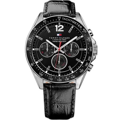 Tommy Hilfiger Luke 1791117 men's watch, all-black stainless steel case, black dial, black genuine leather strap, 44mm.