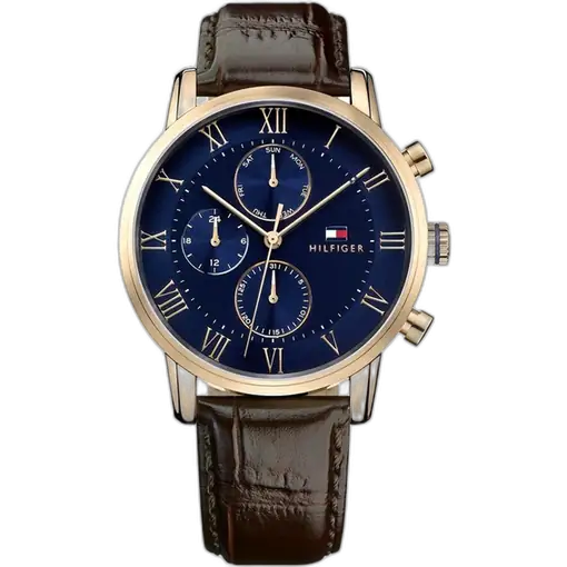 Tommy Hilfiger Kane 1791399 men's watch, stainless steel case, deep blue dial, brown genuine leather strap, 44mm.