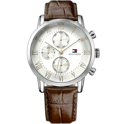 Tommy Hilfiger Kane 1791400 men's watch, stainless steel case, white dial, brown genuine leather strap, 44mm.