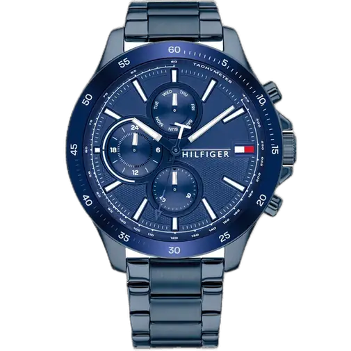 Tommy Hilfiger Bank 1791720 men's watch, all-blue stainless steel case, blue multi-function dial with sub-dials, blue steel bracelet, 46mm.