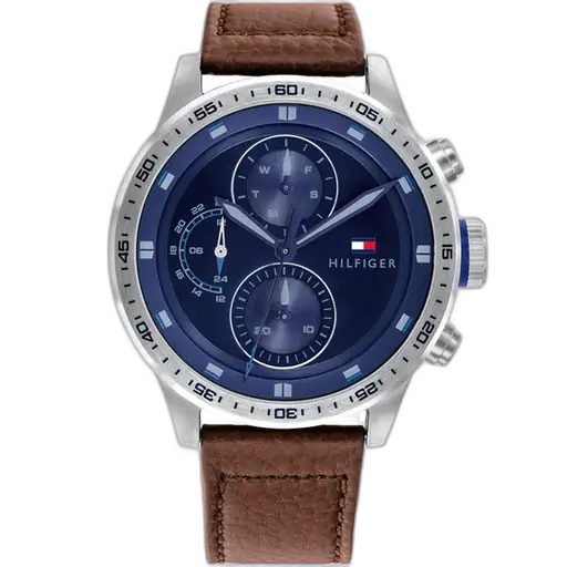 Tommy Hilfiger Trent 1791807 men's watch, stainless steel case, deep blue multi-function dial, brown genuine leather strap, 44mm.