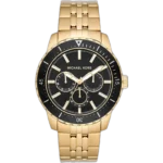 Michael Kors MK7154 Watch Cunningham men's, gold-tone stainless steel bracelet, black dial, 44mm.