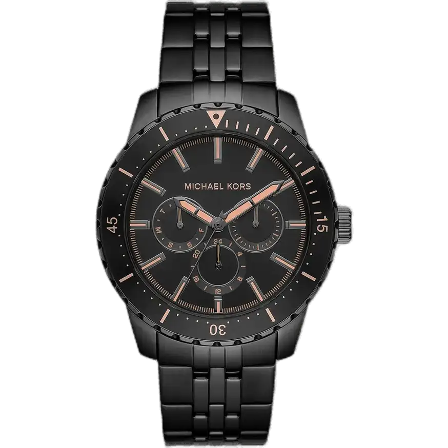 Michael Kors MK7157 Watch Cunningham men's, all-black stainless steel bracelet, black dial, 44mm.