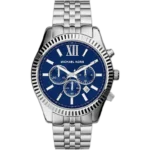 Michael Kors MK8280 Watch Lexington men's chronograph, silver-tone stainless steel bracelet, blue dial, 45mm.