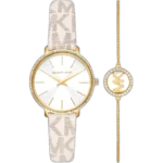 Michael Kors MK1037 Watch Pyper ladies, silver-tone case, white silicone strap, crystal indices, 38mm.