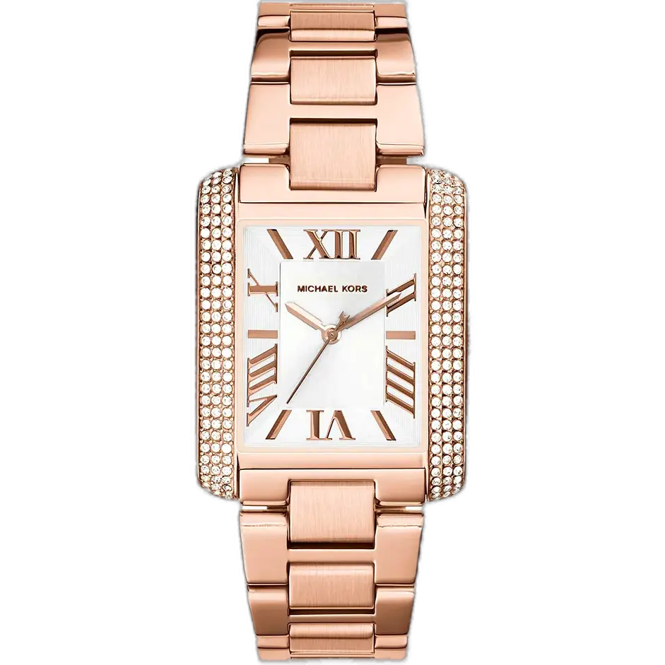 ساعة مايكل كورس MK3255 ايمري حريمي، سوار وعلبة نحاسية، ميناء أبيض، إطار كريستال.