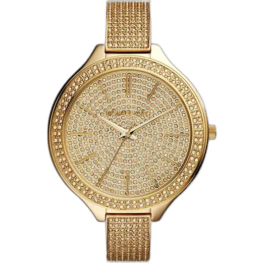 Michael Kors MK3256 Watch Runway Slim ladies, all-gold-tone stainless steel, crystal bezel, 42mm.