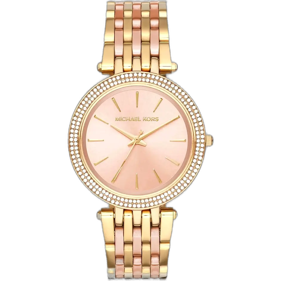 Michael Kors MK3507 Watch Darci ladies, gold-tone bracelet, blush pink dial, crystal bezel, 33mm.