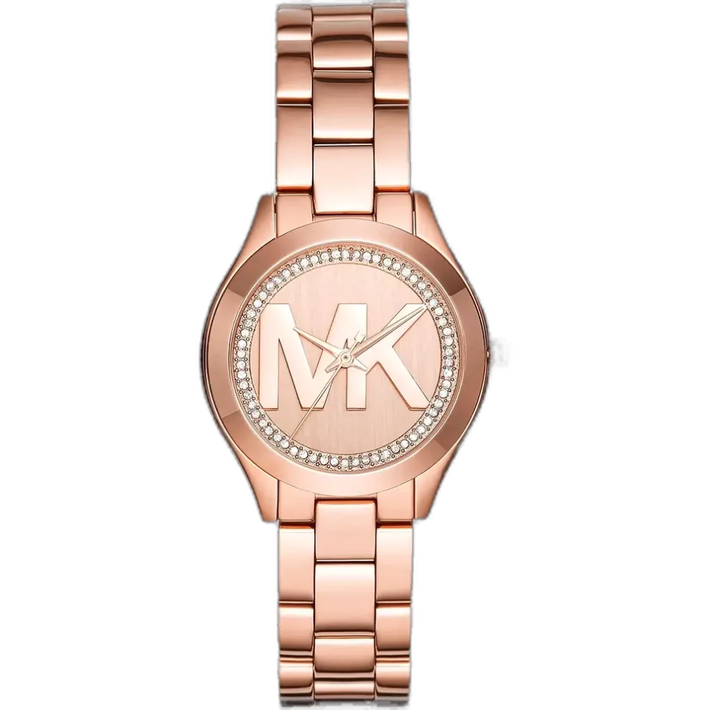 Michael Kors MK3549 Watch Runway Slim Mini ladies, all-rose gold-tone, crystal bezel, 33mm.
