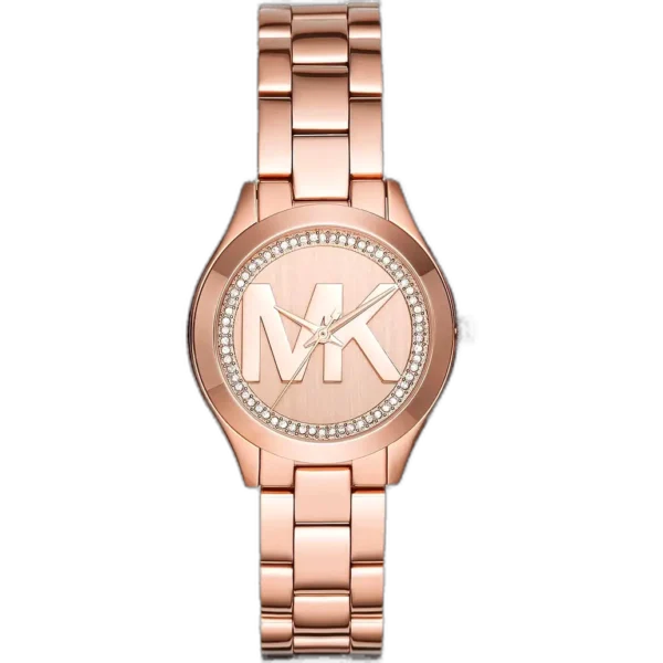 Michael Kors MK3549 Watch Runway Slim Mini ladies, all-rose gold-tone, crystal bezel, 33mm.