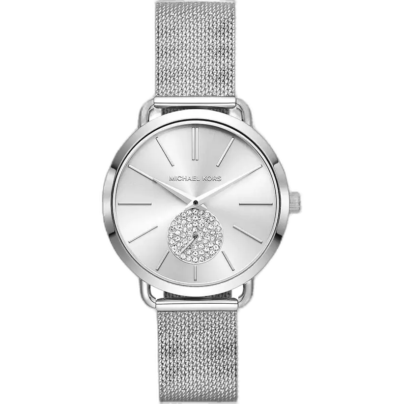 Michael Kors MK3843 Watch Portia ladies, silver-tone mesh bracelet, crystal sub-dial, 37mm.