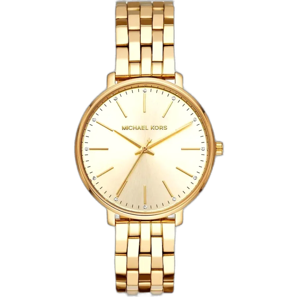 ساعة مايكل كورس MK3898 بايبر حريمي، سوار وعلبة ذهبية بالكامل، ميناء ذهبي، 38 ملم.